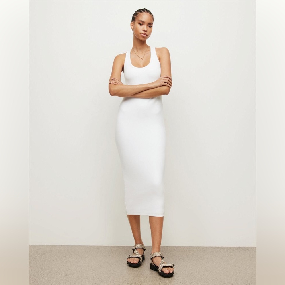 All Saints Maki Midi Dress in Optic White - Size US 8
